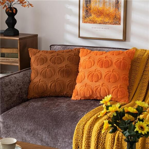 Pumpkin Fall Decorative Throw Pillow Covers 18"x18", Set of 2 Rust Red - Picture 5 of 7